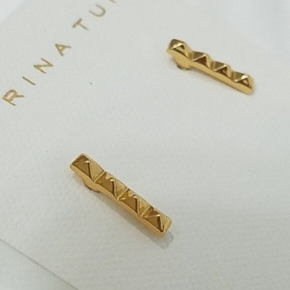 TRINA TURK Pyramid Bar Earrings Gold Tone NEW - Picture 1 of 4